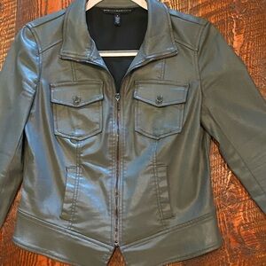 White House Black Market Leather Like Grey waist cut Jacket